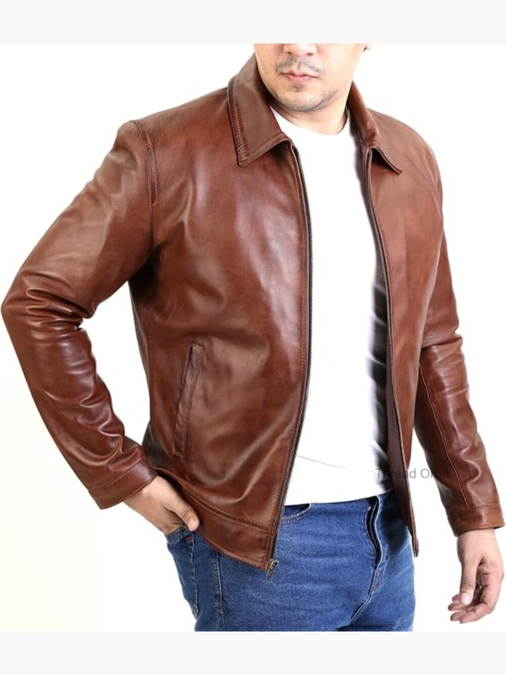 Old School Classic Lambskin Leather Jacket with Polo Collar